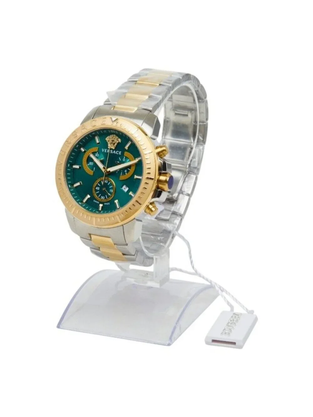 Versace New Chrono Watch Green Silver Gold Stainless Steel